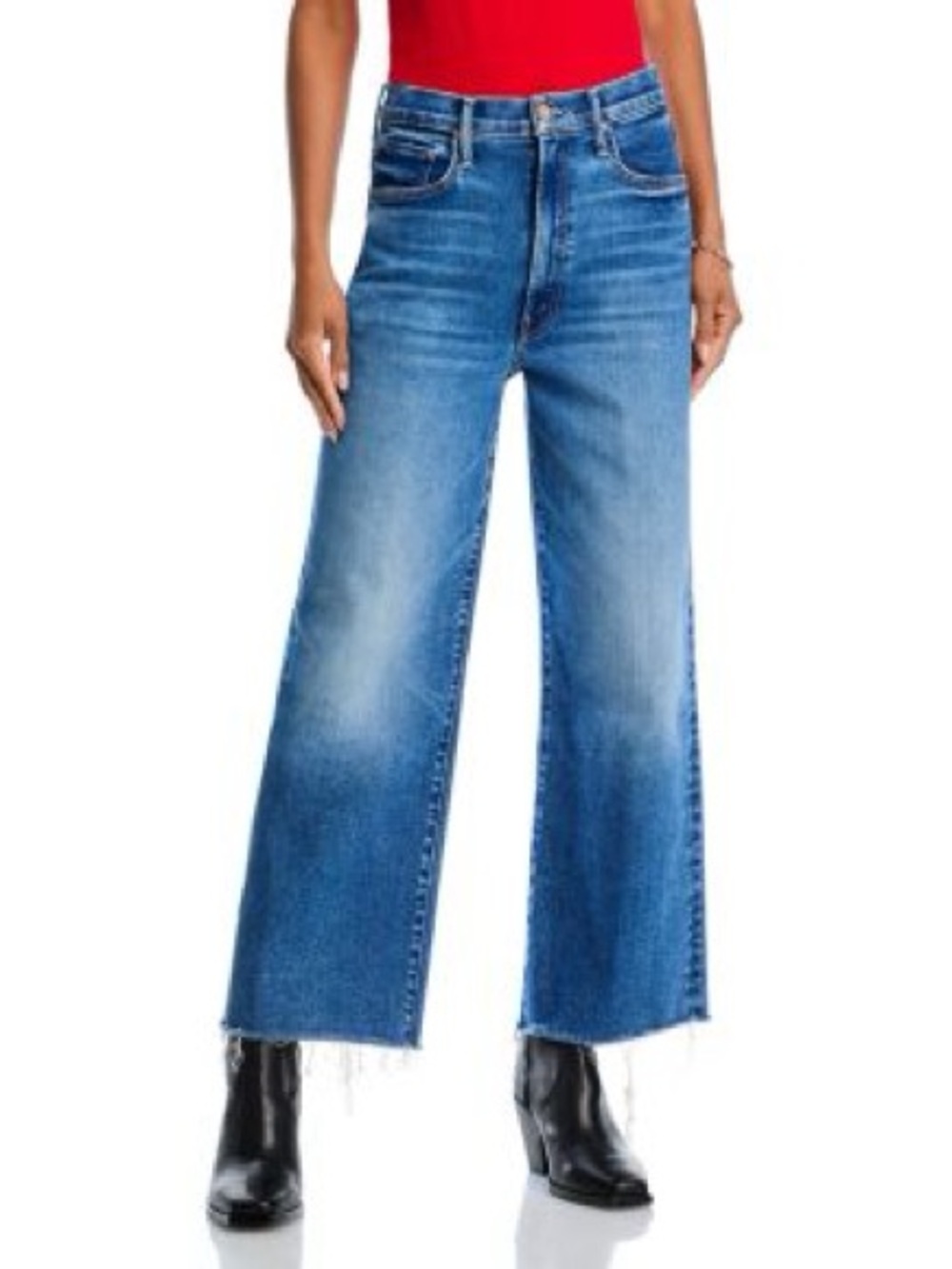 MOTHER Wide-Leg High-Rise Blue Jeans with Frayed Hem